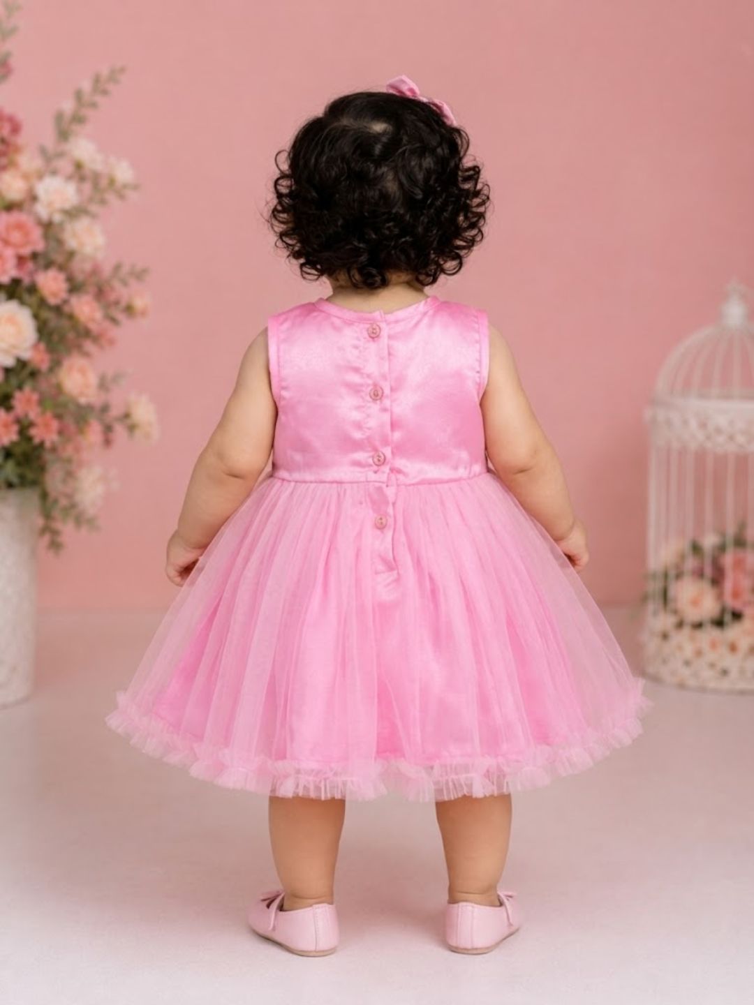 Pspeaches Baby Girl Pink Ethnic Solid Satin Flared Dress
