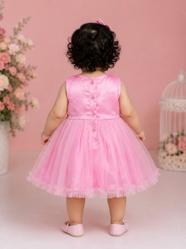 Pspeaches Baby Girl Pink Ethnic Solid Satin Flared Dress