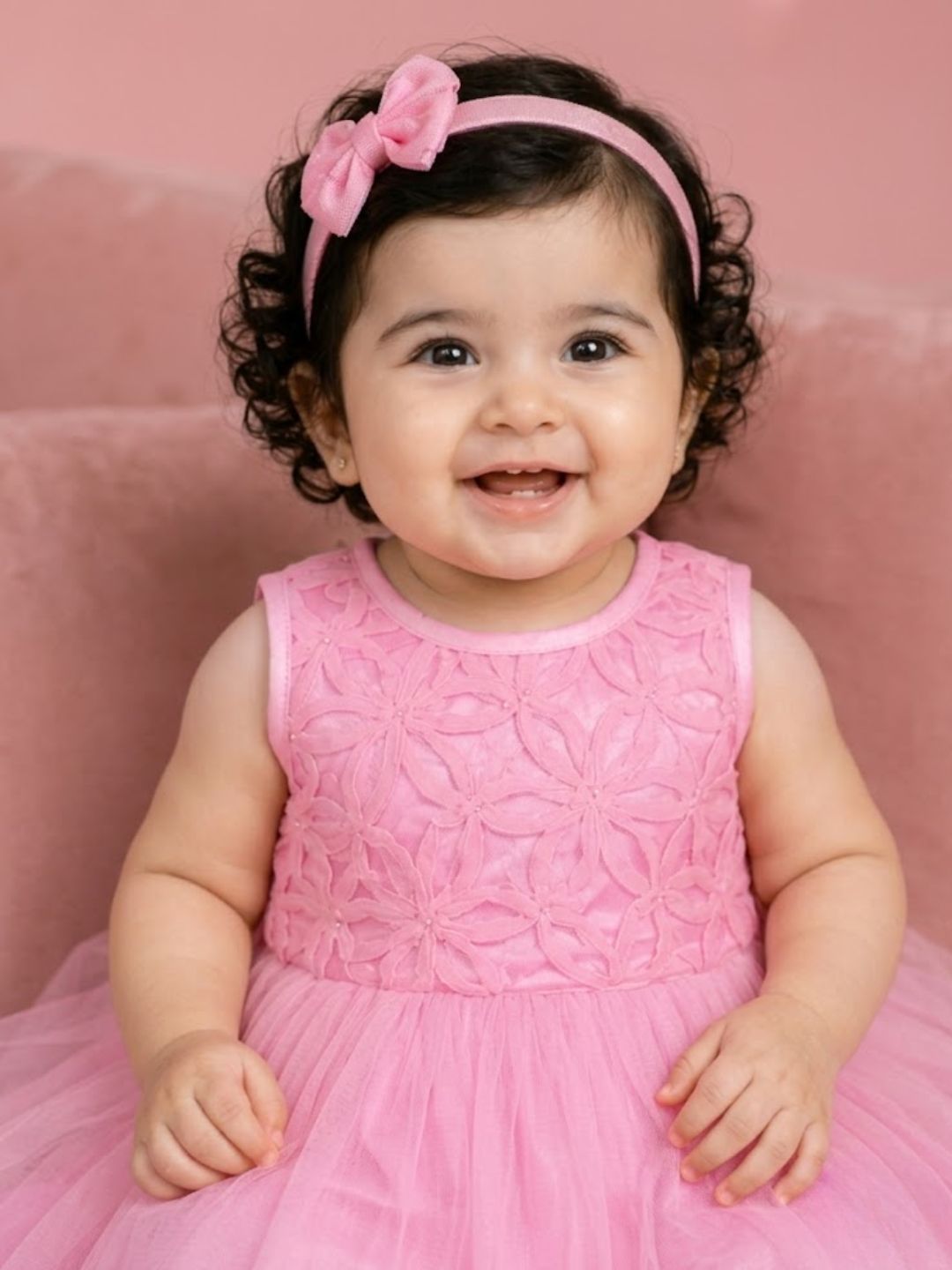 Pspeaches Baby Girl Pink Ethnic Solid Satin Flared Dress
