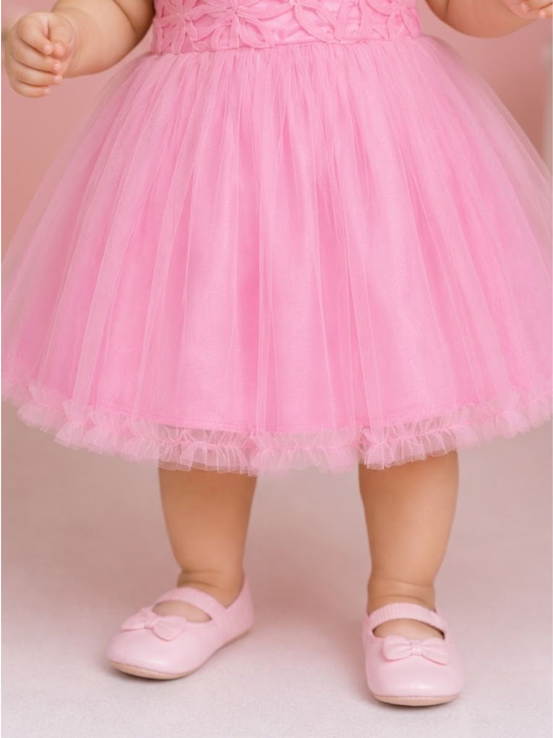 Pspeaches Baby Girl Pink Ethnic Solid Satin Flared Dress