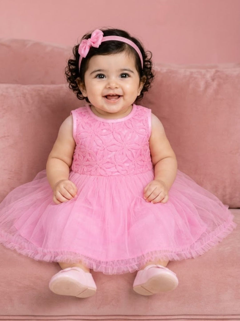 Pspeaches Baby Girl Pink Ethnic Solid Satin Flared Dress