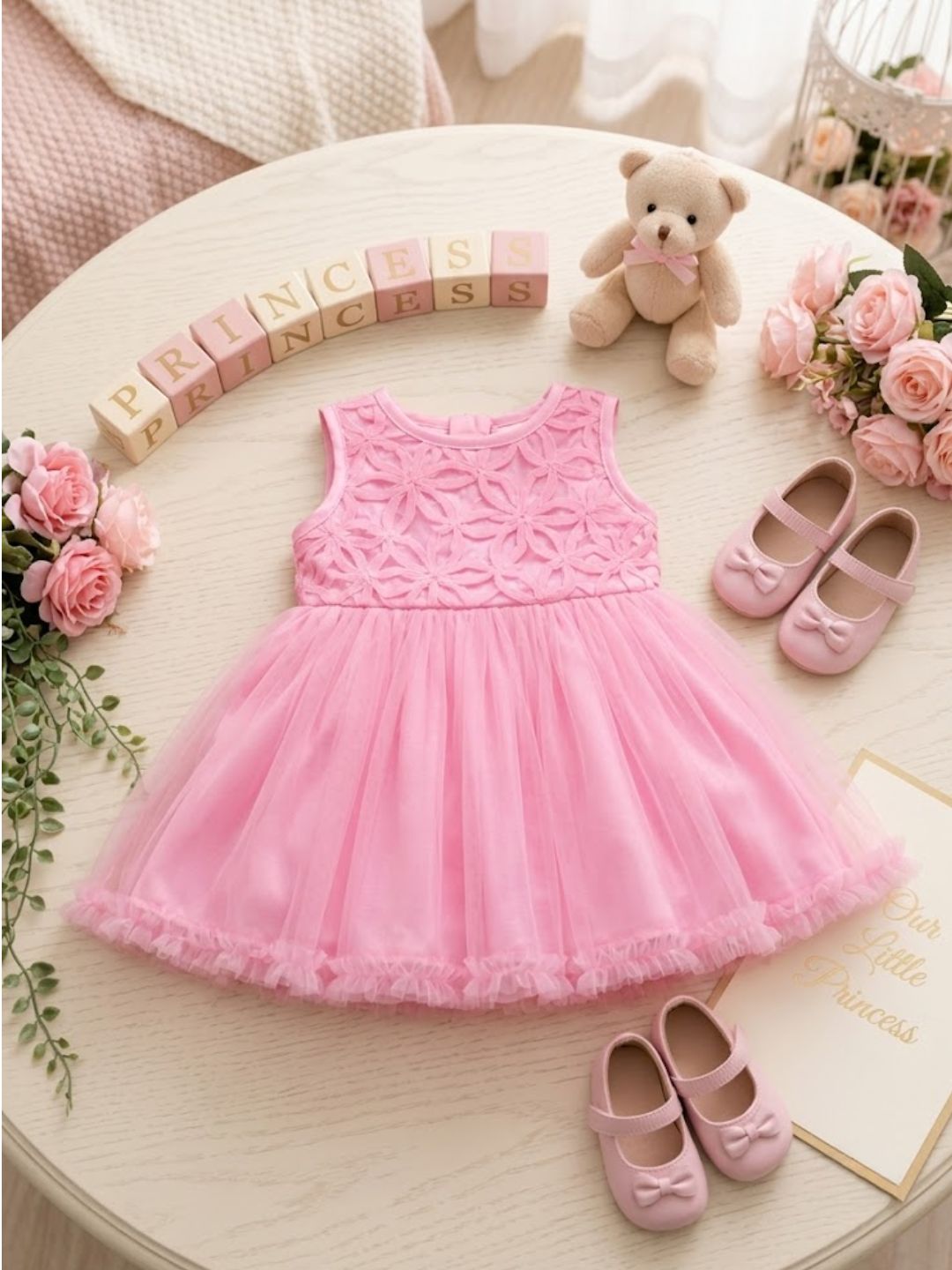 Pspeaches Baby Girl Pink Ethnic Solid Satin Flared Dress