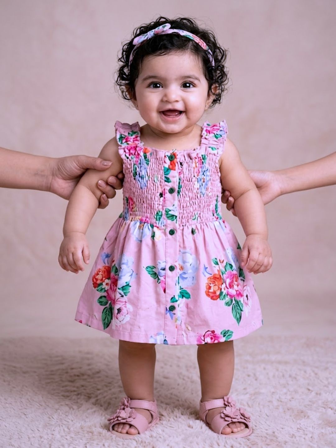 Pspeaches Baby Girl Pinkish Purple Ethnic Floral Print Rayon A-Line Dress