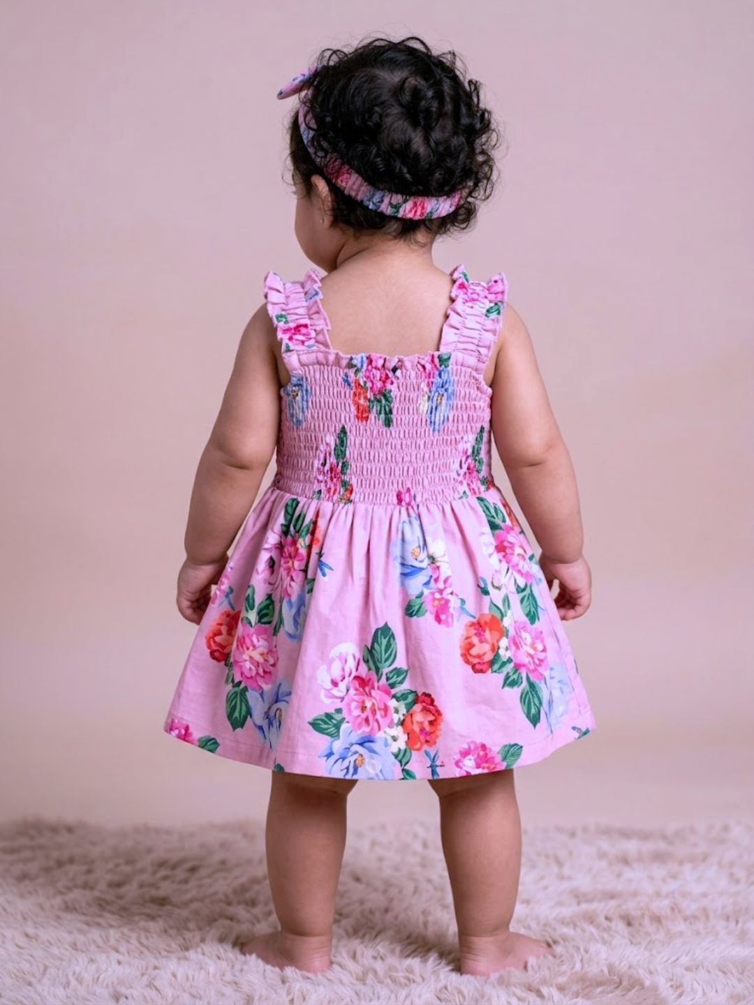 Pspeaches Baby Girl Pinkish Purple Ethnic Floral Print Rayon A-Line Dress