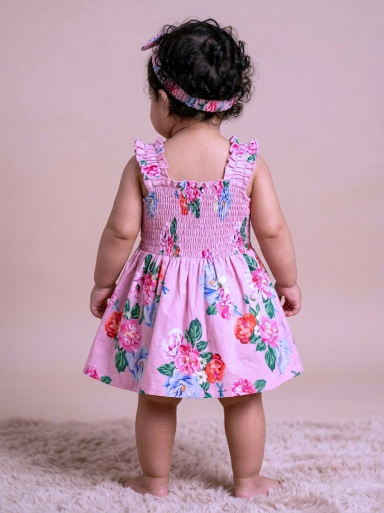 Pspeaches Baby Girl Pinkish Purple Ethnic Floral Print Rayon A-Line Dress