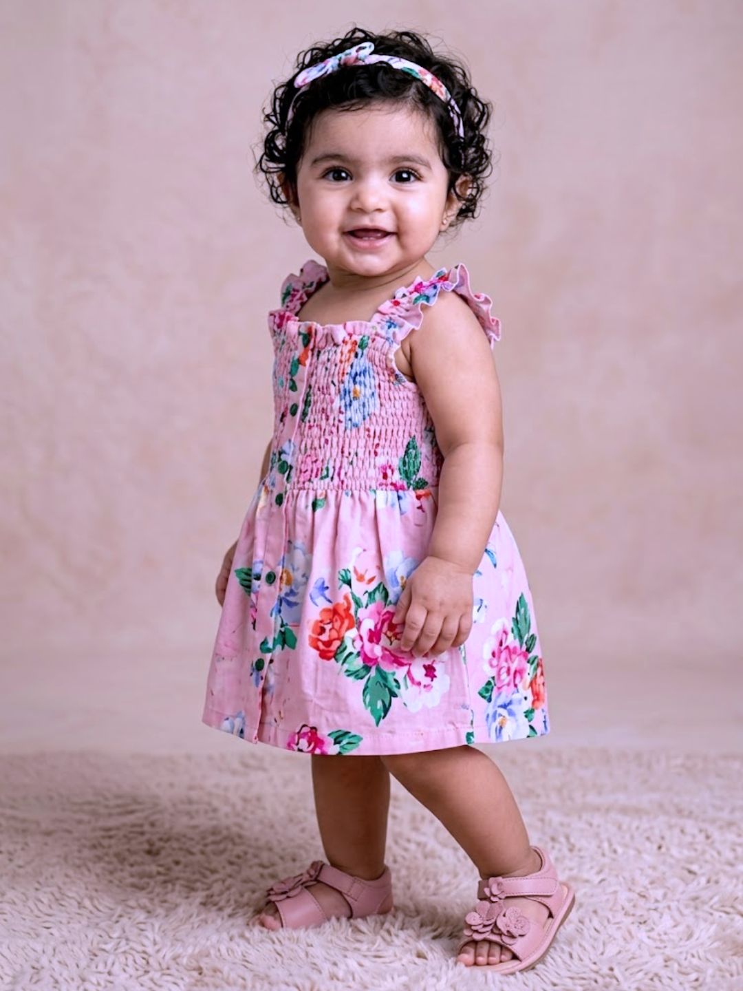 Pspeaches Baby Girl Pinkish Purple Ethnic Floral Print Rayon A-Line Dress