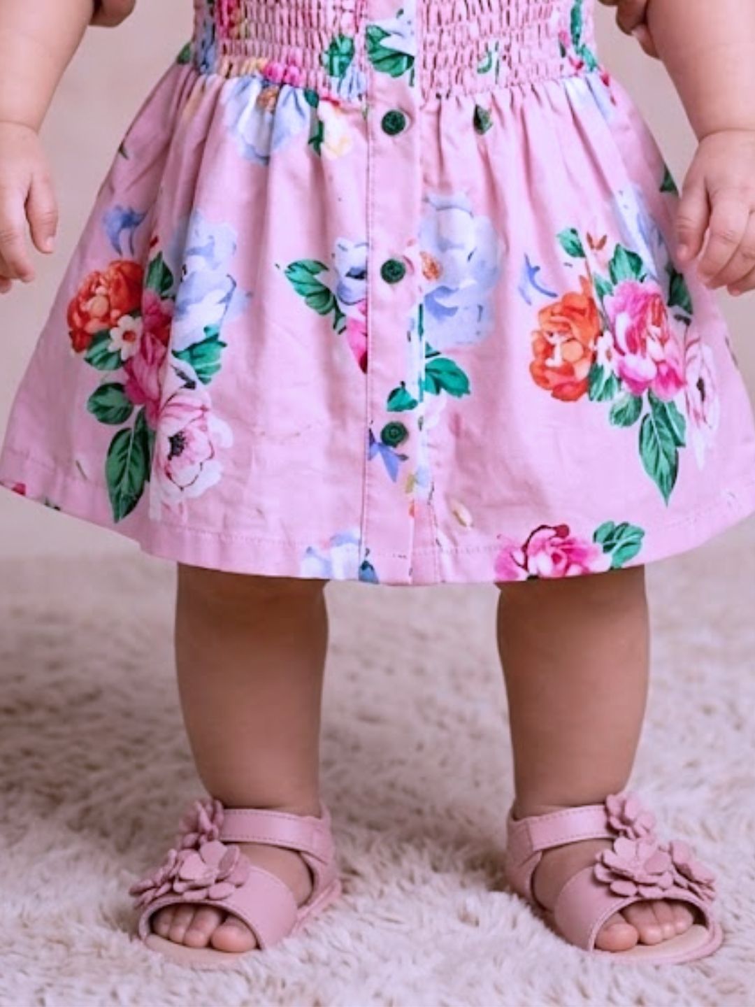 Pspeaches Baby Girl Pinkish Purple Ethnic Floral Print Rayon A-Line Dress