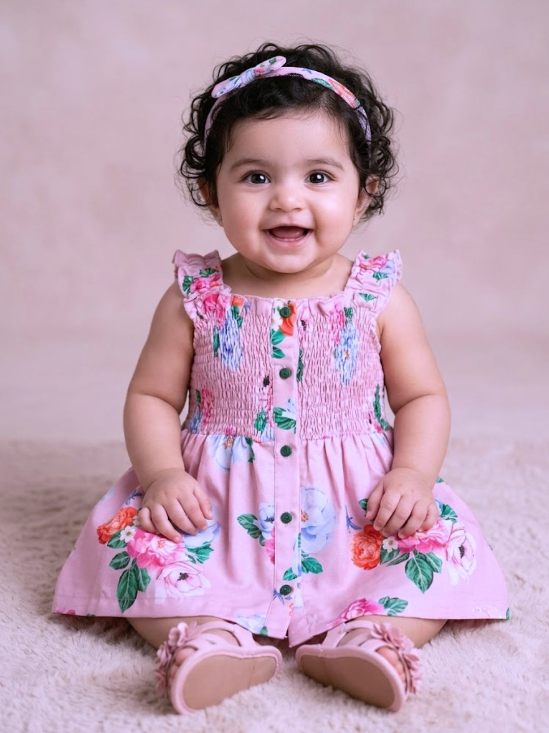 Pspeaches Baby Girl Pinkish Purple Ethnic Floral Print Rayon A-Line Dress