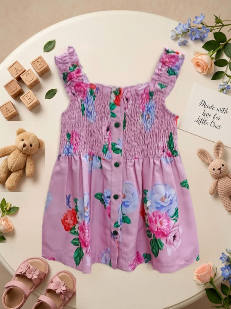 Pspeaches Baby Girl Pinkish Purple Ethnic Floral Print Rayon A-Line Dress