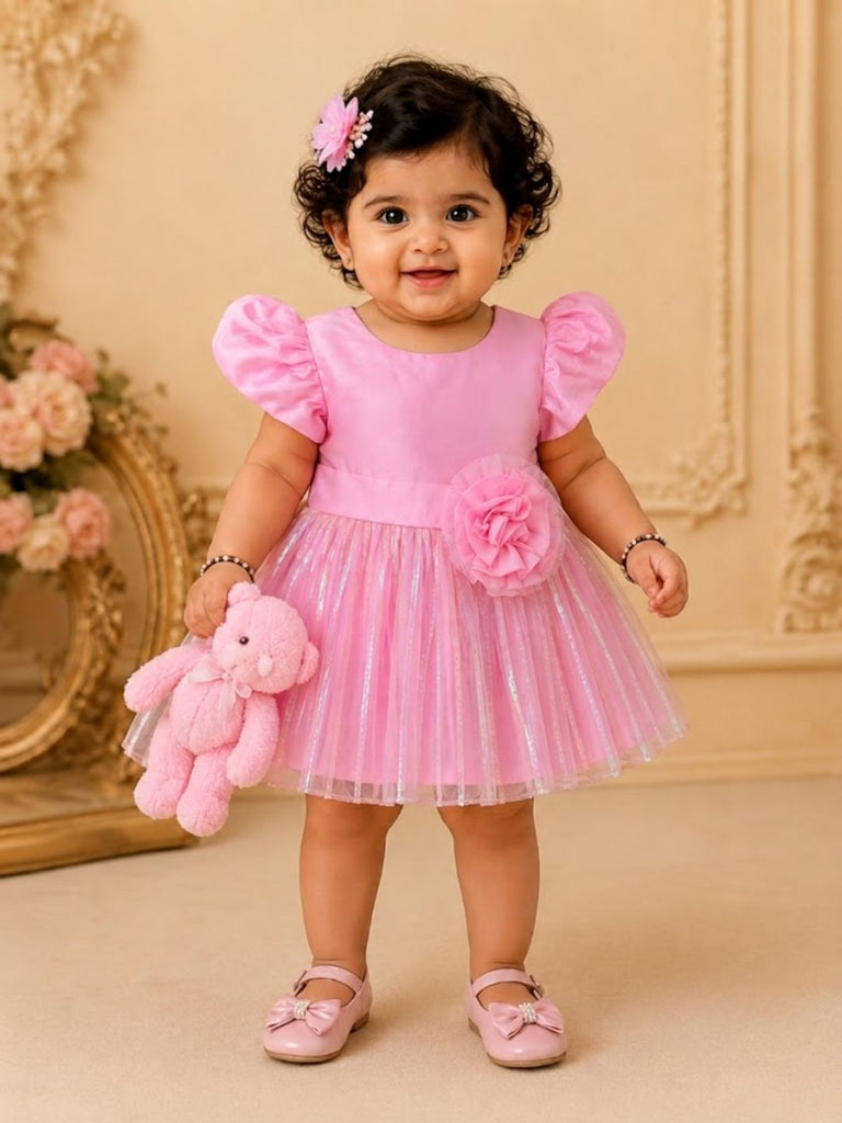 Pspeaches Baby Girls Pink Ethnic Tulle Net Taffeta Asymmetric Dress