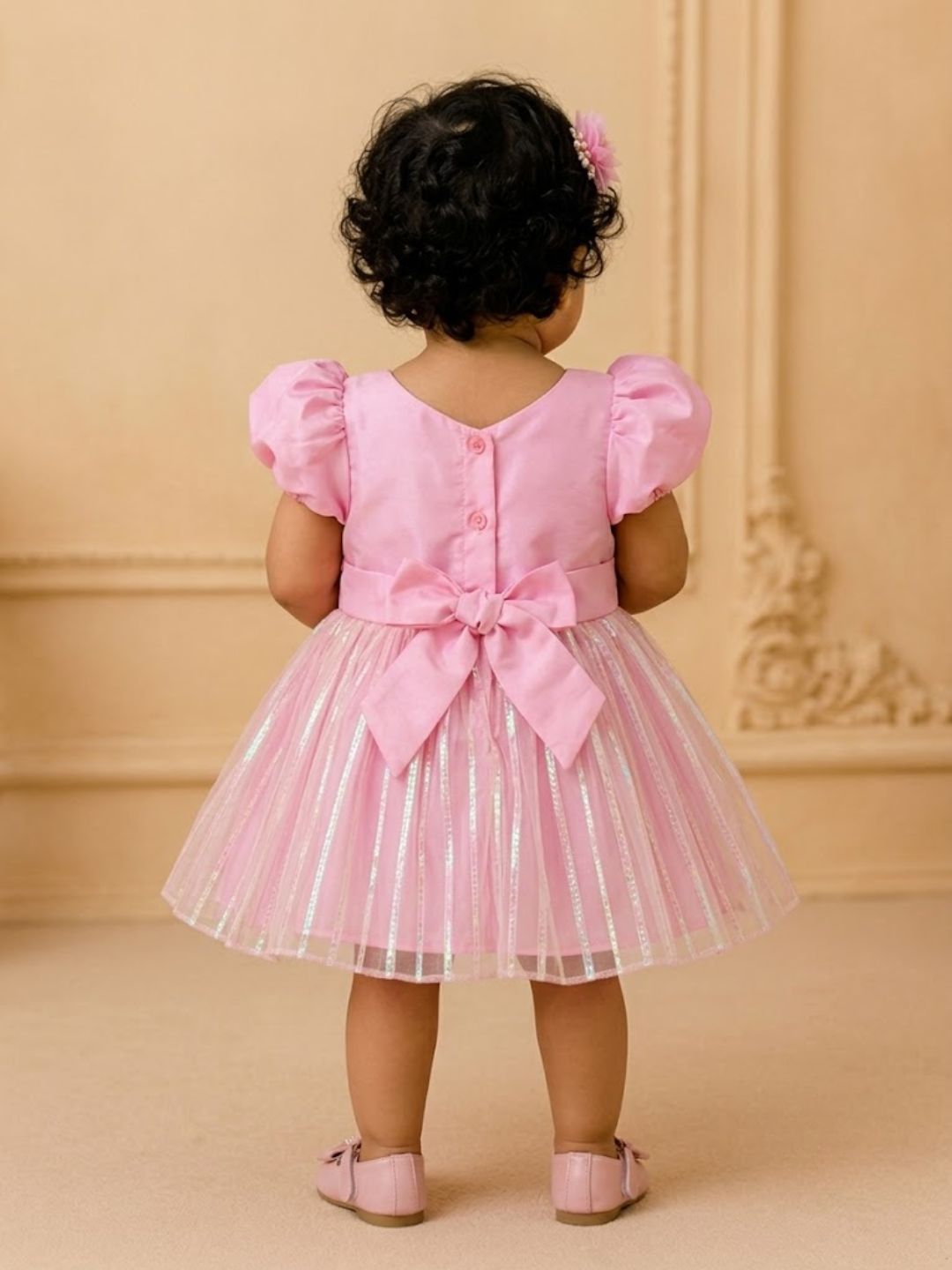 Pspeaches Baby Girls Pink Ethnic Tulle Net Taffeta Asymmetric Dress
