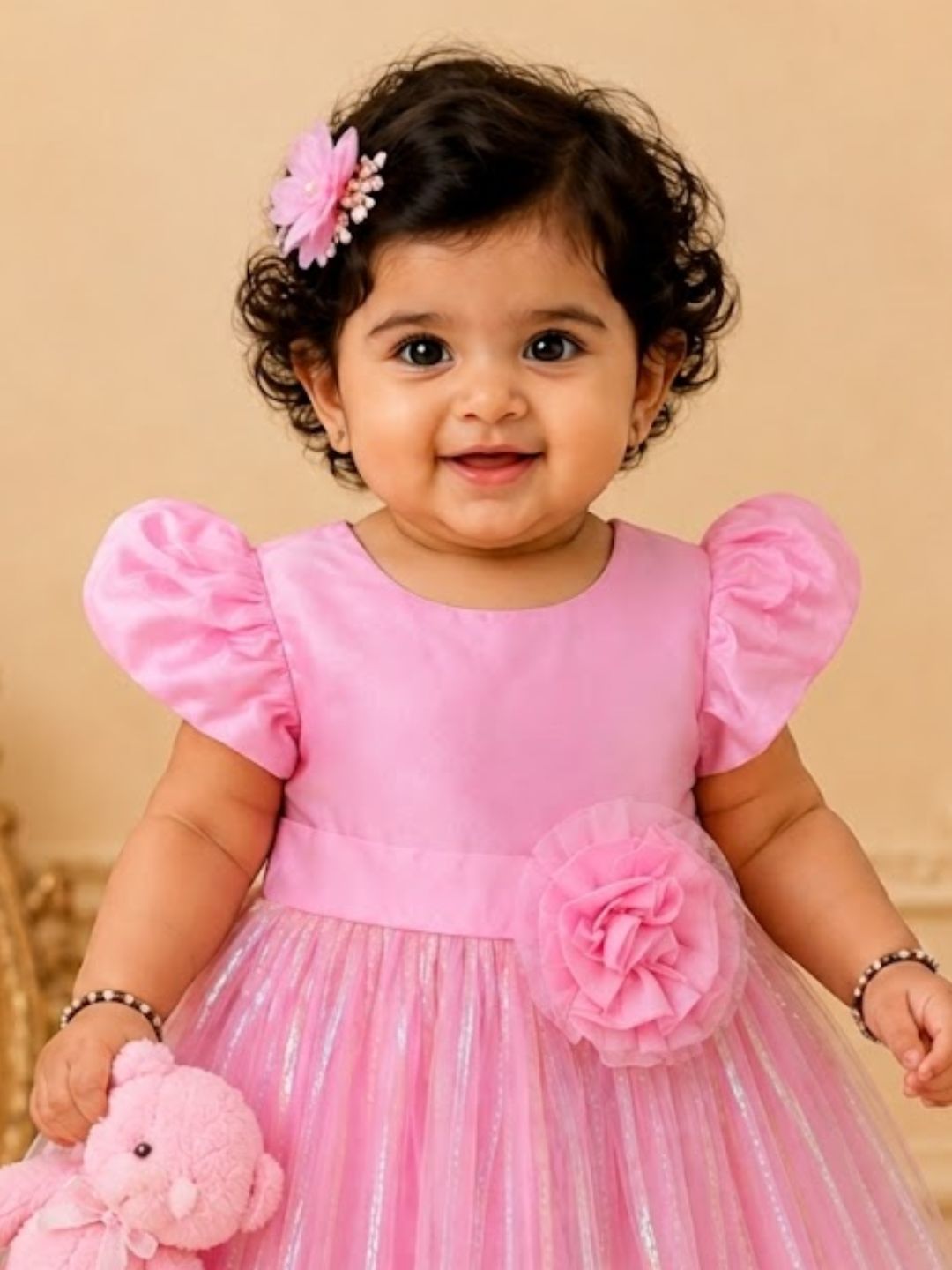 Pspeaches Baby Girls Pink Ethnic Tulle Net Taffeta Asymmetric Dress
