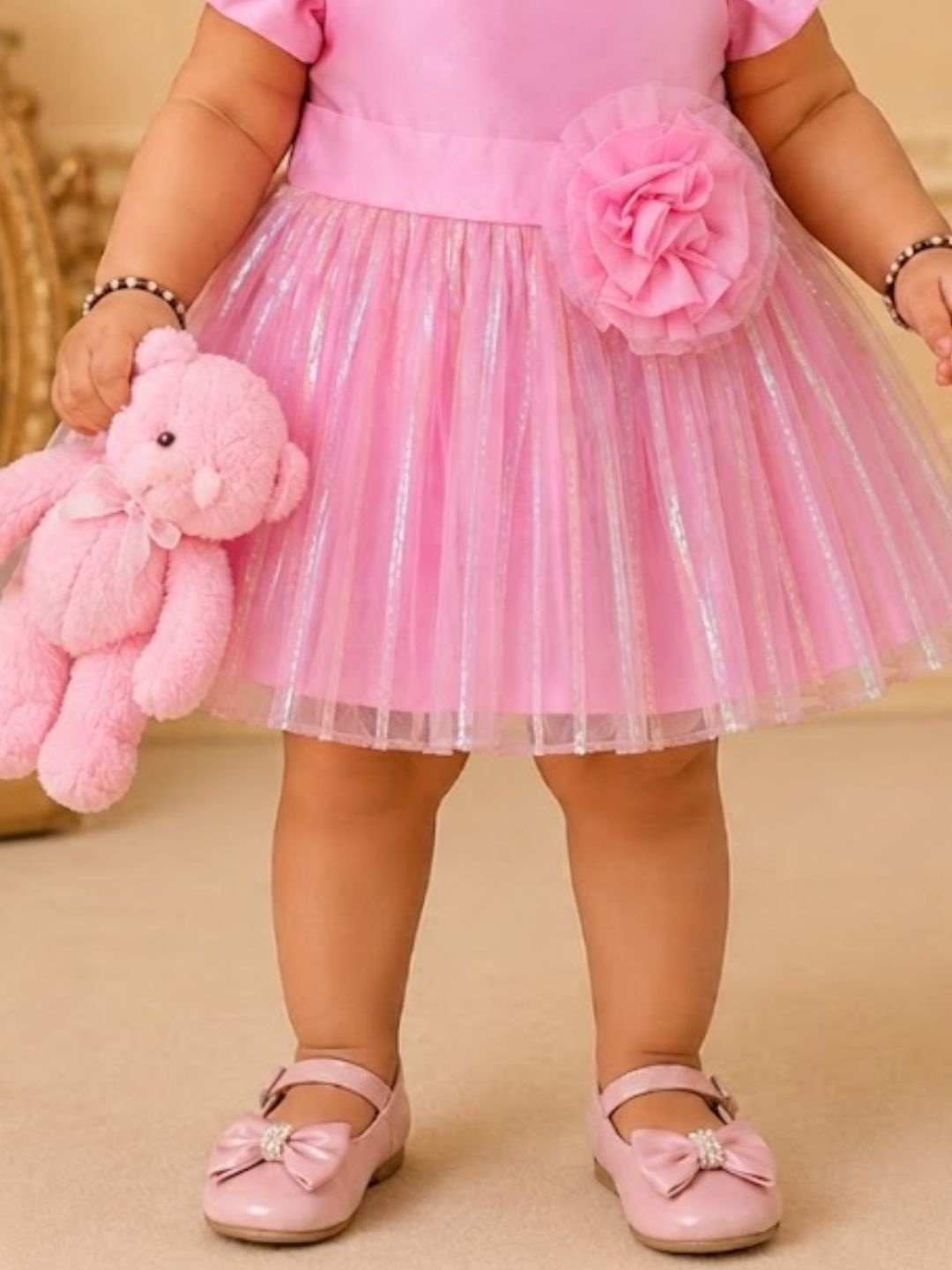 Pspeaches Baby Girls Pink Ethnic Tulle Net Taffeta Asymmetric Dress