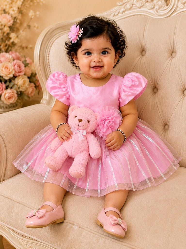 Pspeaches Baby Girls Pink Ethnic Tulle Net Taffeta Asymmetric Dress