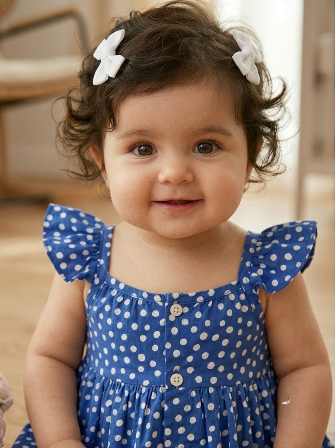 Pspeaches Baby Girl Blue Ethnic Polka Dot Poplin Flared Dress
