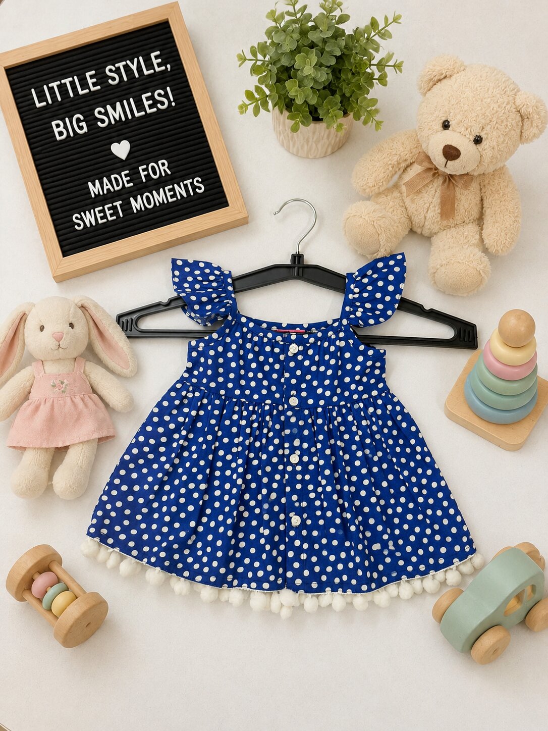 Pspeaches Baby Girl Blue Ethnic Polka Dot Poplin Flared Dress