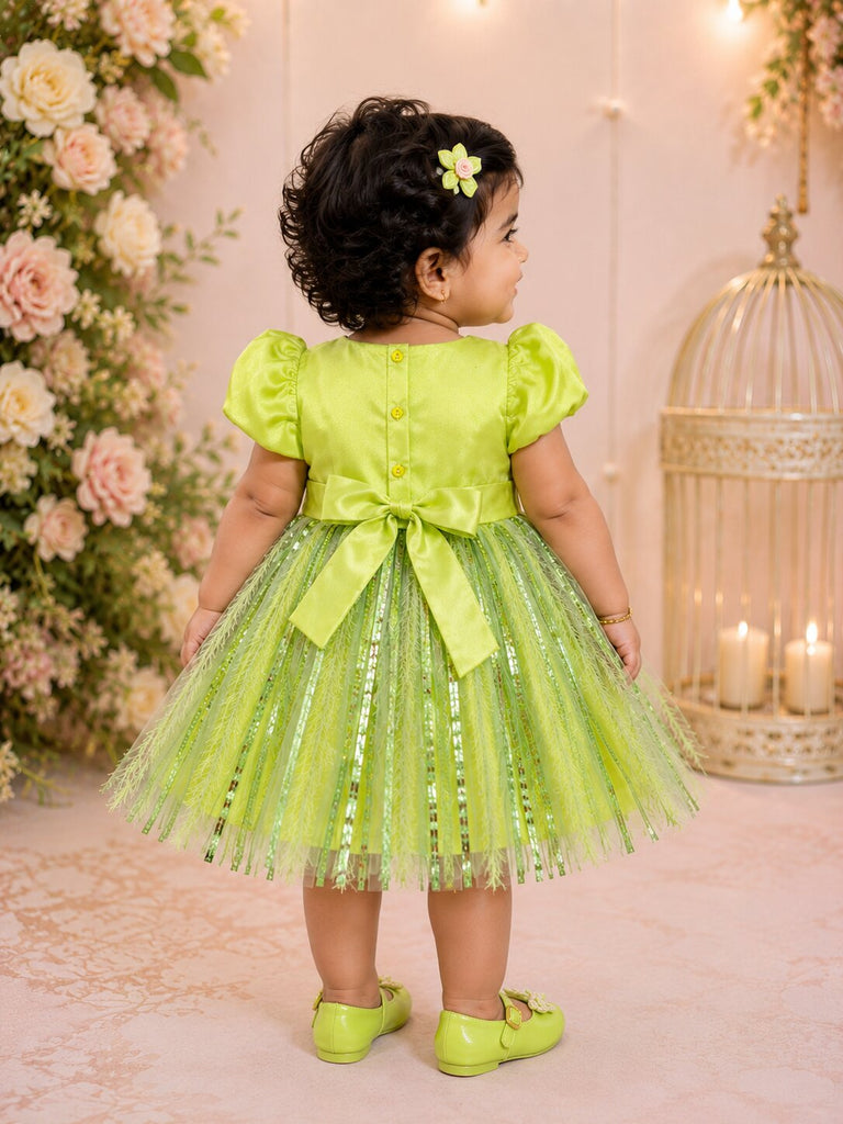 Pspeaches Baby Girl Mint Green Ethnic Solid Satin Flared Dress
