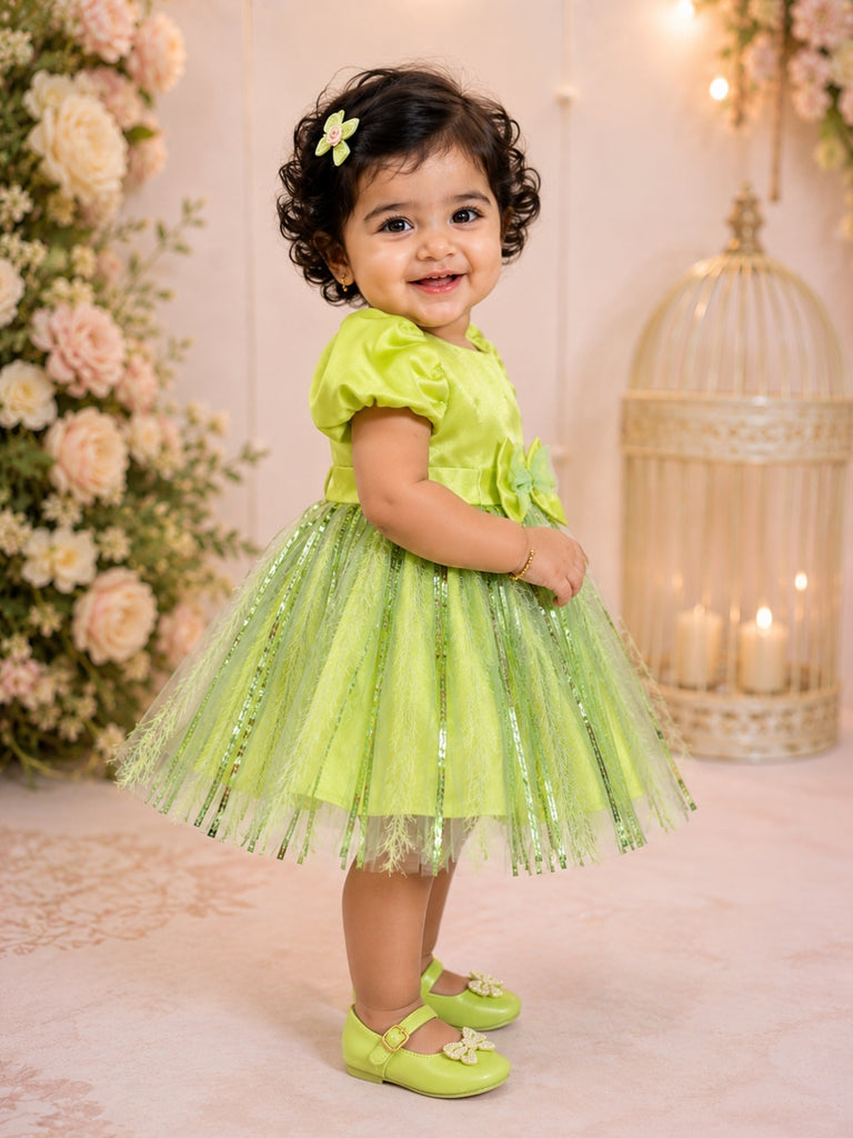 Pspeaches Baby Girl Mint Green Ethnic Solid Satin Flared Dress