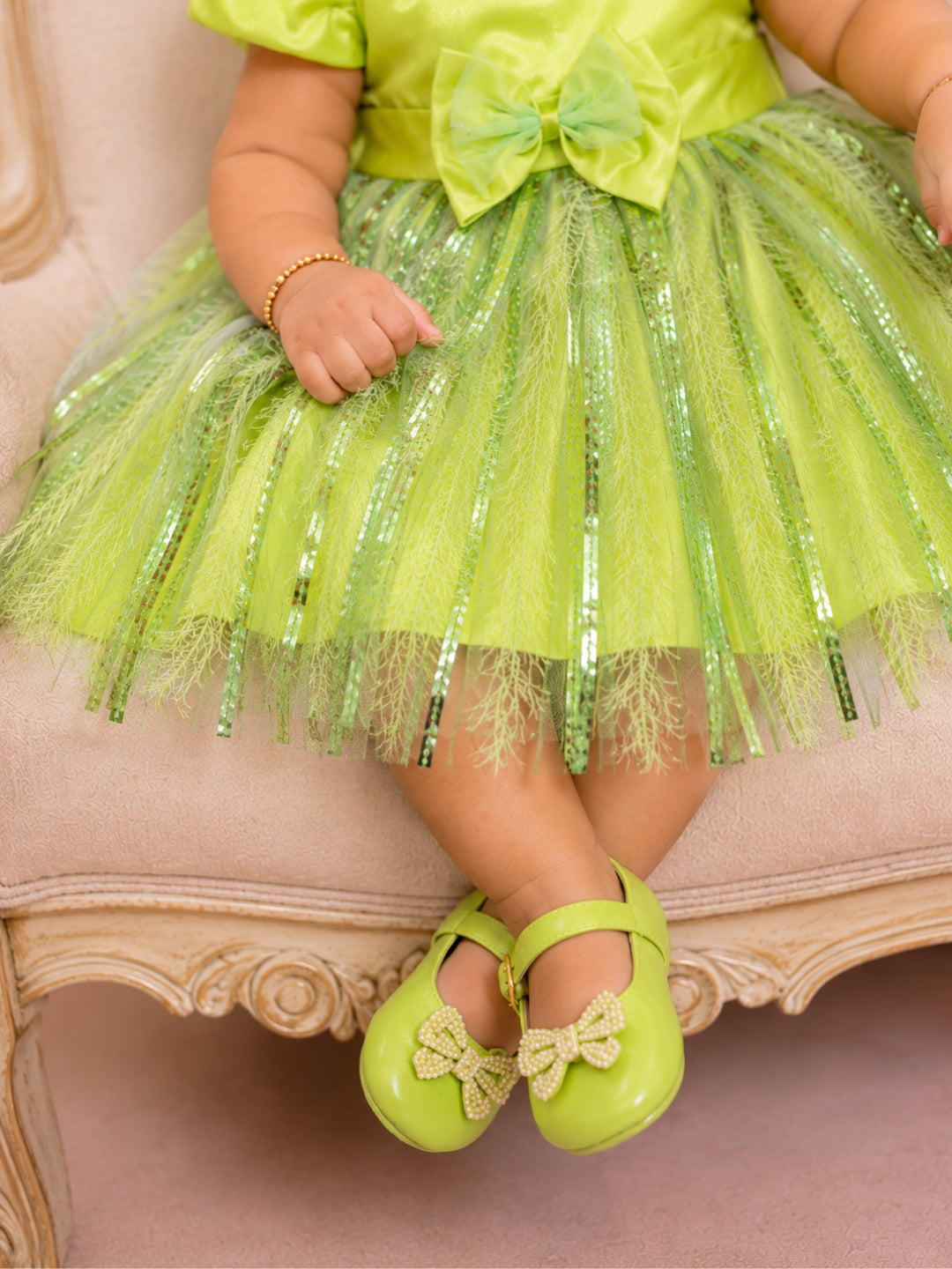 Pspeaches Baby Girl Mint Green Ethnic Solid Satin Flared Dress