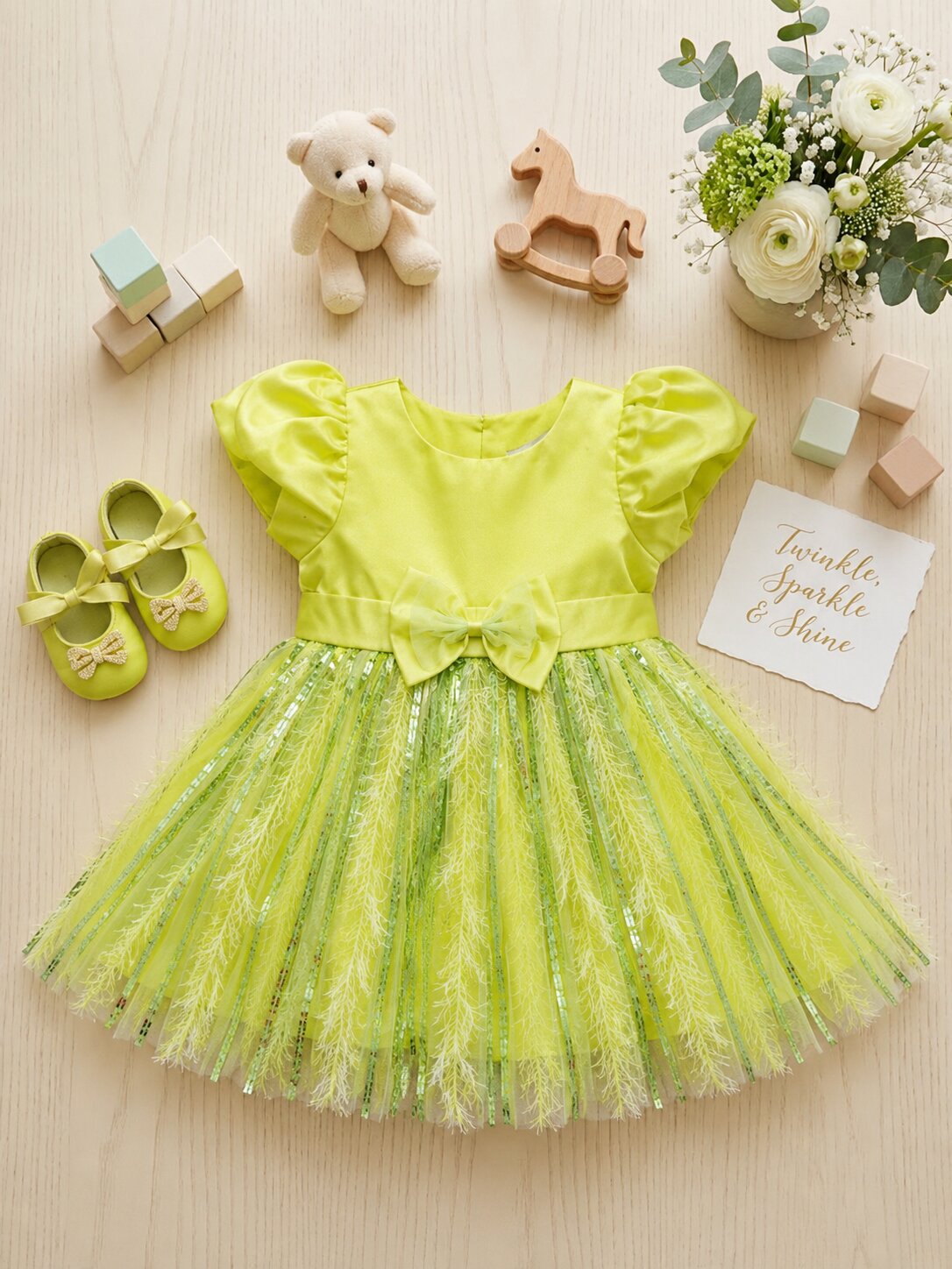 Pspeaches Baby Girl Mint Green Ethnic Solid Satin Flared Dress