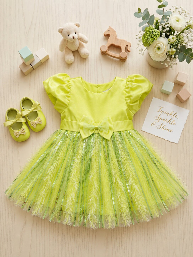 Pspeaches Baby Girl Mint Green Ethnic Solid Satin Flared Dress
