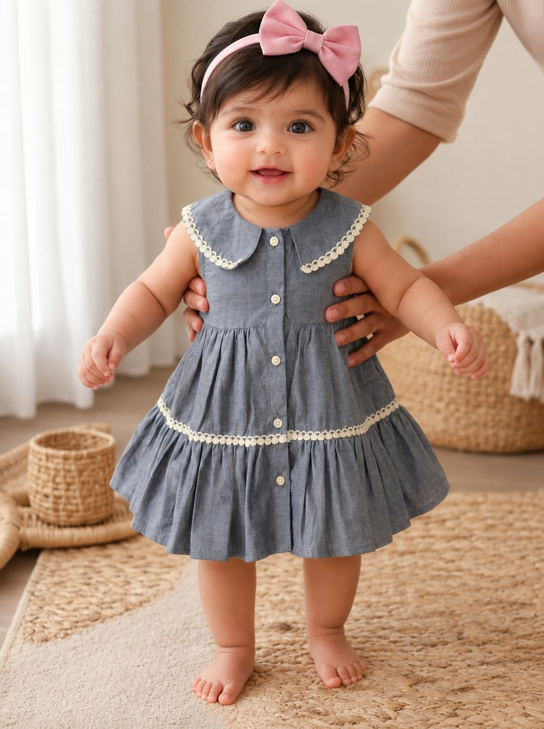 Pspeaches Baby Girl Grey Ethnic Solid Cotton Flared Dress