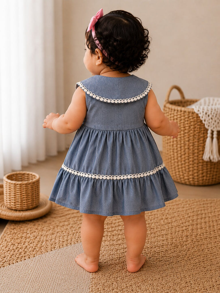 Pspeaches Baby Girl Grey Ethnic Solid Cotton Flared Dress