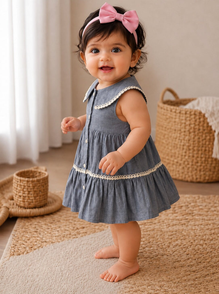 Pspeaches Baby Girl Grey Ethnic Solid Cotton Flared Dress
