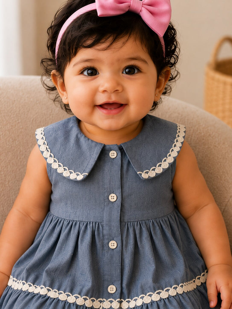 Pspeaches Baby Girl Grey Ethnic Solid Cotton Flared Dress