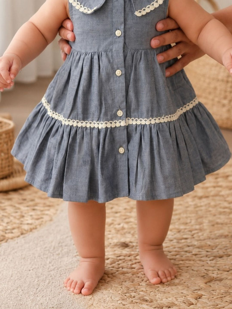 Pspeaches Baby Girl Grey Ethnic Solid Cotton Flared Dress