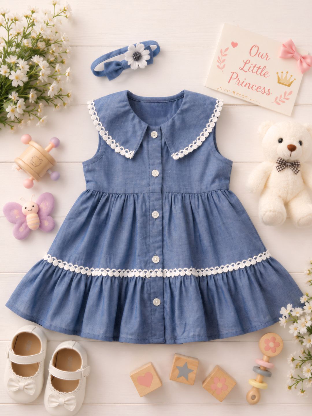 Pspeaches Baby Girl Grey Ethnic Solid Cotton Flared Dress