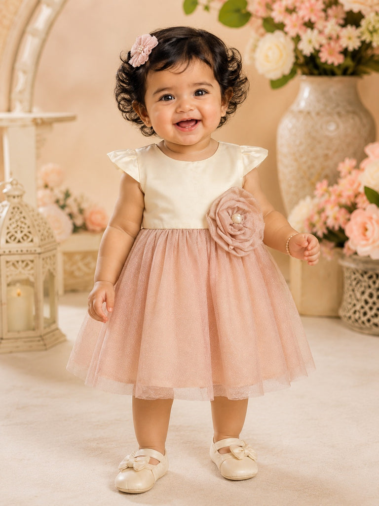 Pspeaches Baby Girl Peach Ethnic Solid Taffeta Flared Dress