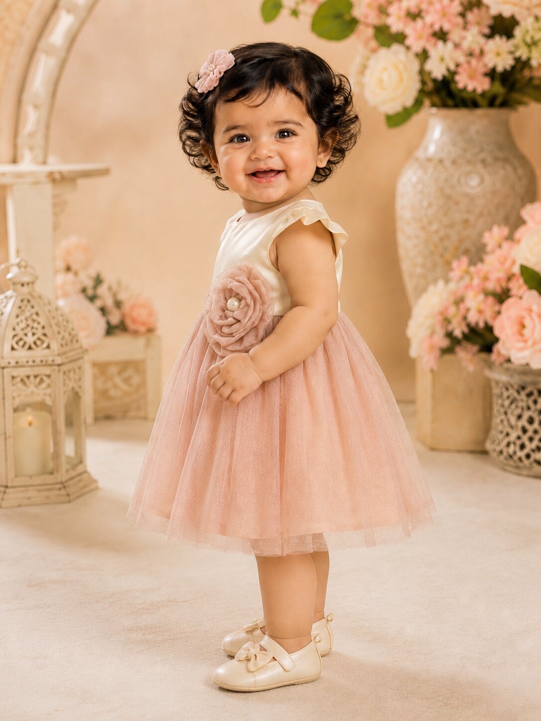 Pspeaches Baby Girl Peach Ethnic Solid Taffeta Flared Dress