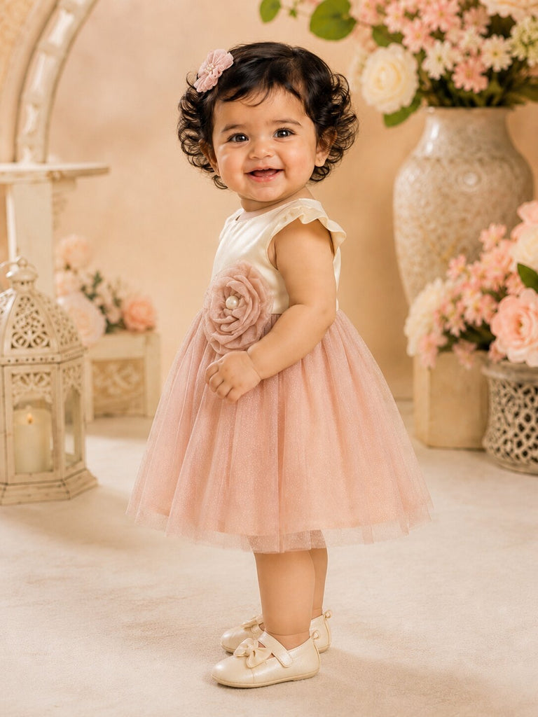 Pspeaches Baby Girl Peach Ethnic Solid Taffeta Flared Dress