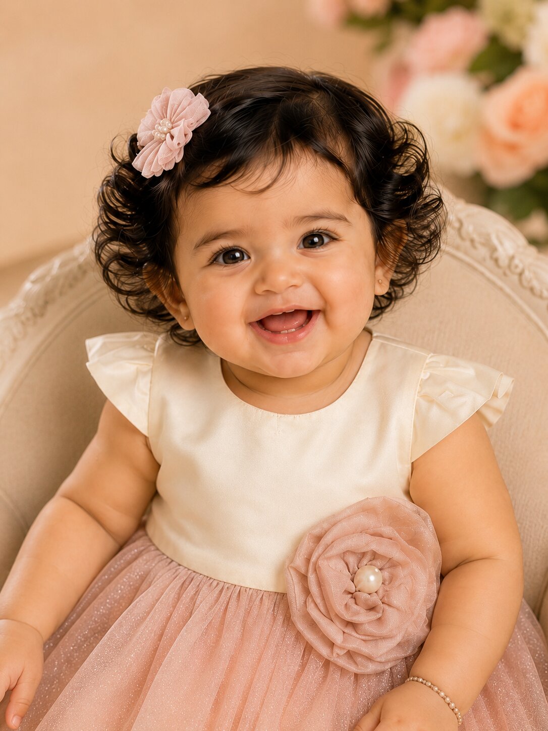 Pspeaches Baby Girl Peach Ethnic Solid Taffeta Flared Dress
