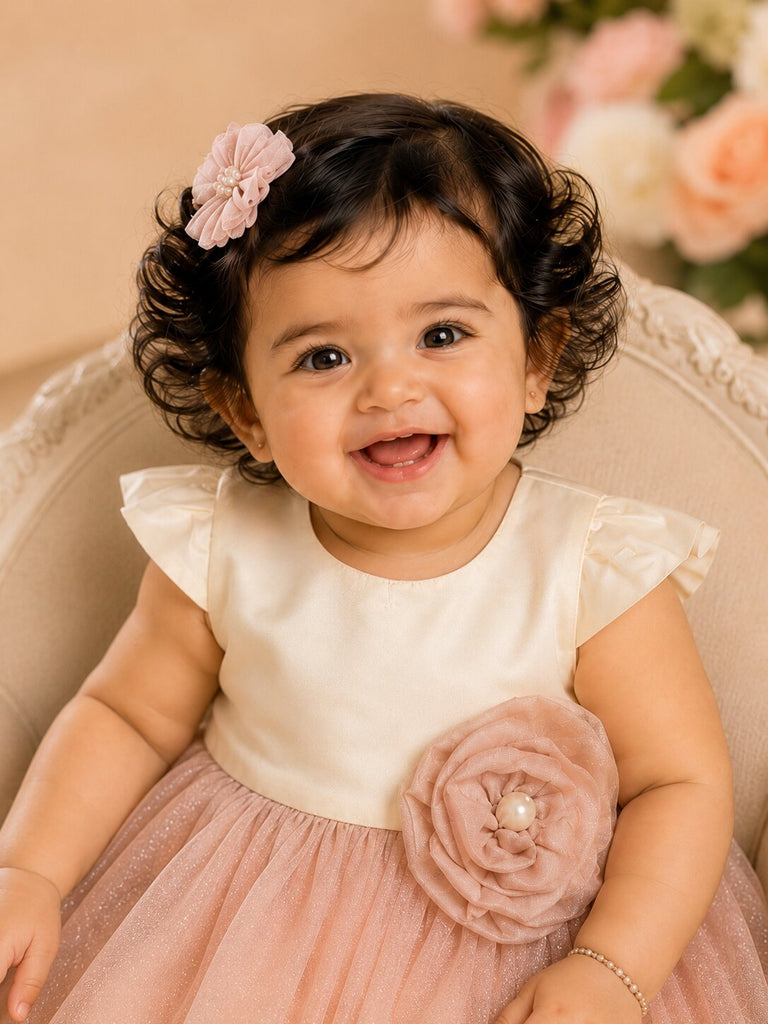 Pspeaches Baby Girl Peach Ethnic Solid Taffeta Flared Dress