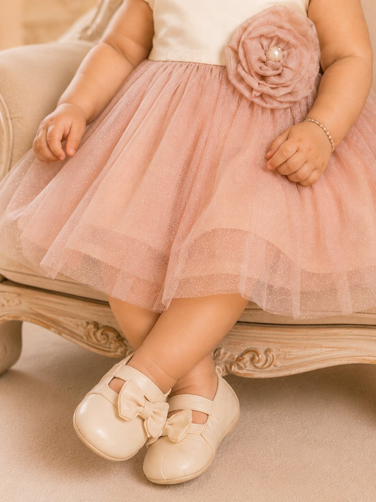 Pspeaches Baby Girl Peach Ethnic Solid Taffeta Flared Dress