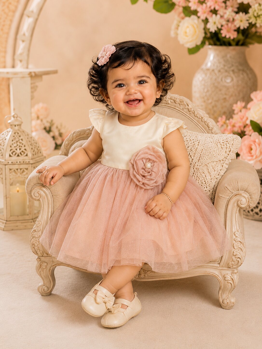 Pspeaches Baby Girl Peach Ethnic Solid Taffeta Flared Dress