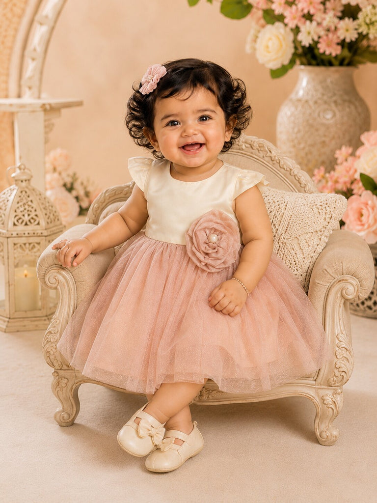 Pspeaches Baby Girl Peach Ethnic Solid Taffeta Flared Dress
