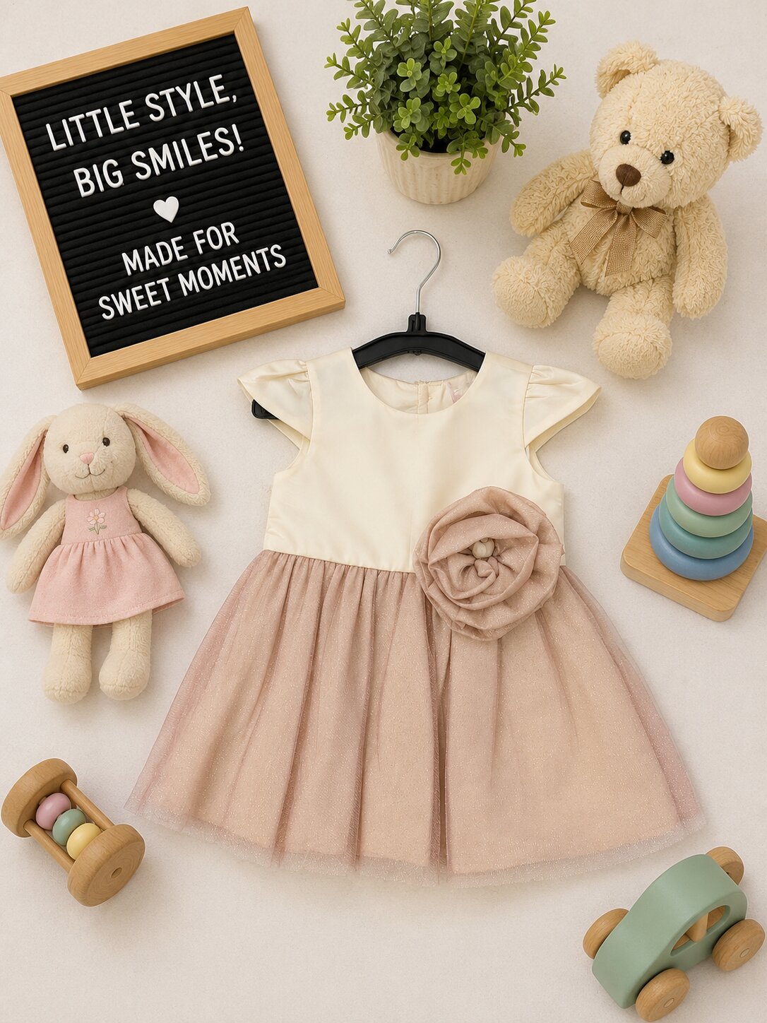 Pspeaches Baby Girl Peach Ethnic Solid Taffeta Flared Dress