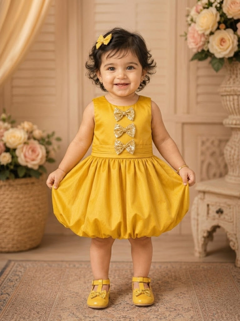 Pspeaches Baby Girl Yellow Ethnic Solid Taffeta Flared Dress