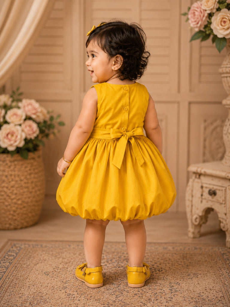 Pspeaches Baby Girl Yellow Ethnic Solid Taffeta Flared Dress