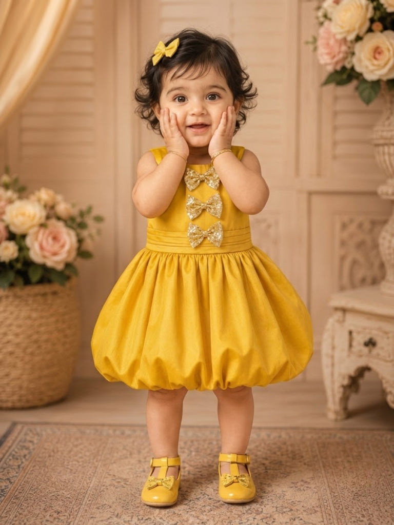 Pspeaches Baby Girl Yellow Ethnic Solid Taffeta Flared Dress