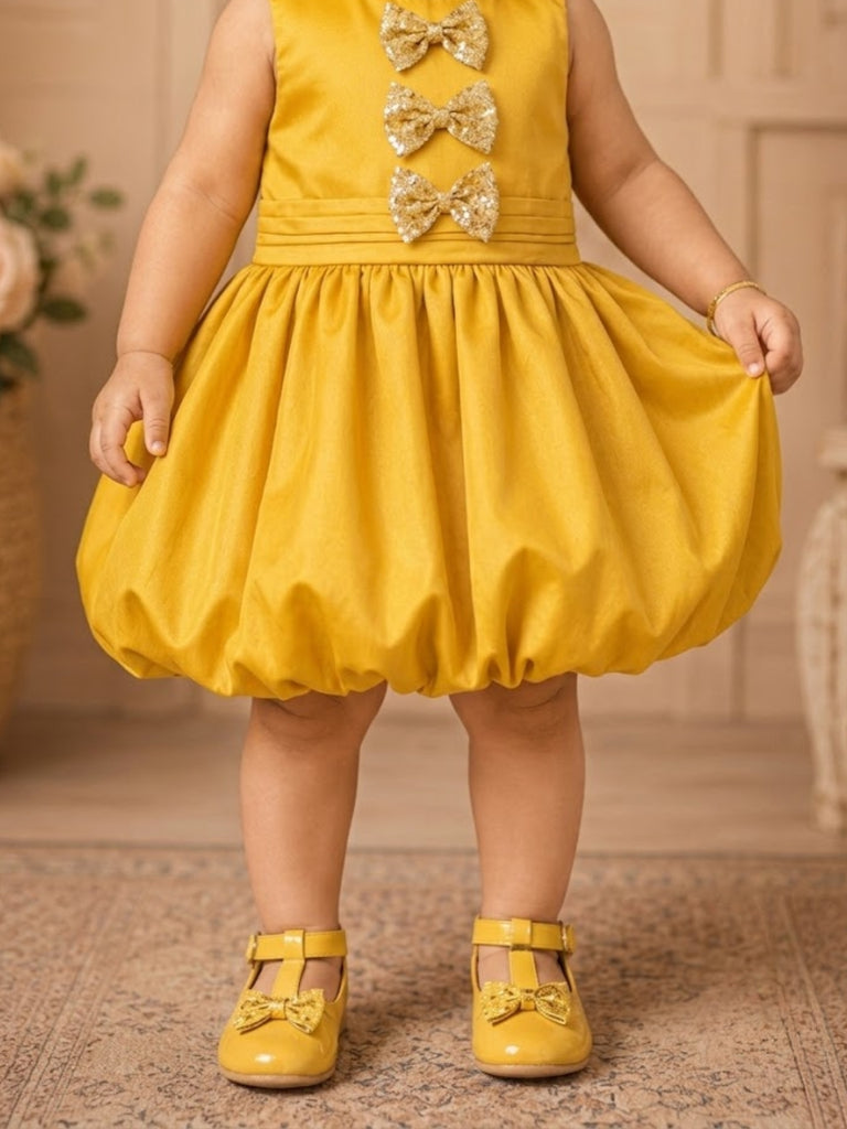 Pspeaches Baby Girl Yellow Ethnic Solid Taffeta Flared Dress