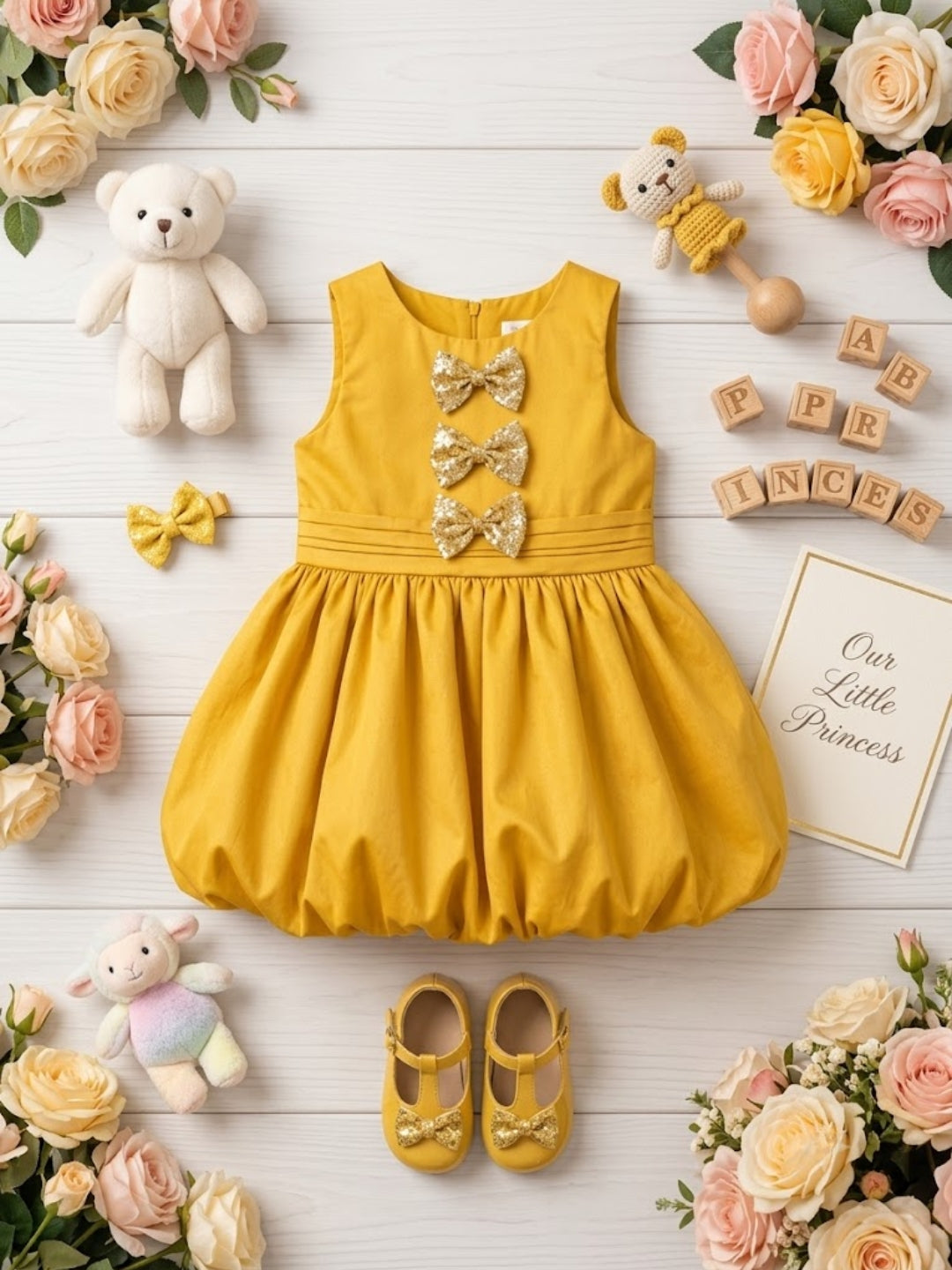 Pspeaches Baby Girl Yellow Ethnic Solid Taffeta Flared Dress