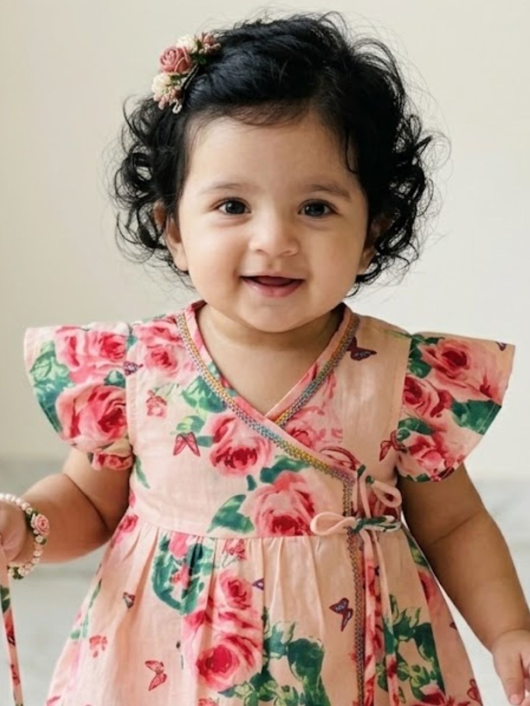 Pspeaches Baby Girl Peach Ethnic Floral Print Rayon A-Line Kurta With Dhoti Set