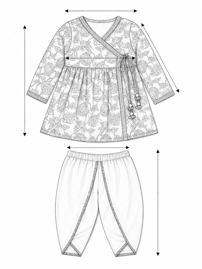 Pspeaches Baby Girl Purple Ethnic Floral Print Cotton Angrakha Kurta With Dhoti Set ( Sku-Ing-Dh-Purplejaal ) size chart