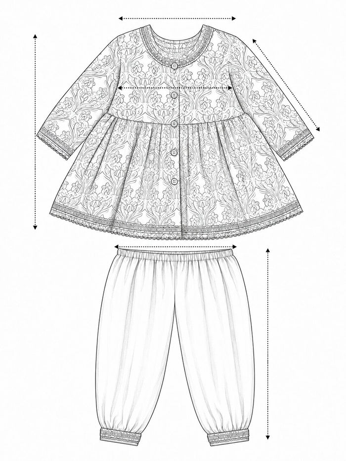 Pspeaches Baby Girl Blue & Magenta Ethnic Floral Print Cotton A-Line Kurta With Pant ( Sku-Ing-Ks-Butajaalcamb ) size chart