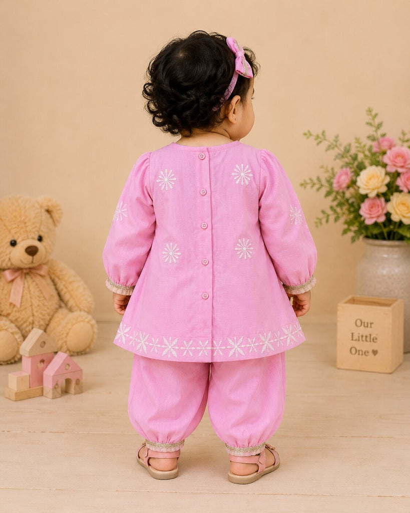 Pspeaches Baby Girl Pink Ethnic Solid Silk A-Line Kurta With Pant