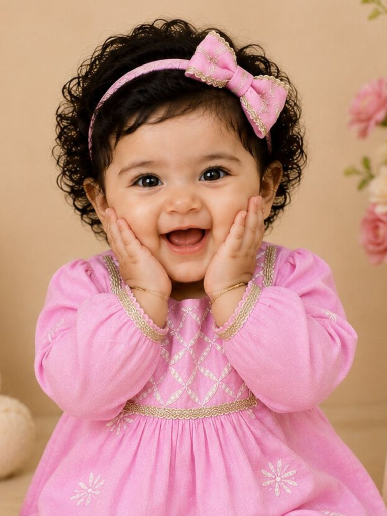 Pspeaches Baby Girl Pink Ethnic Solid Silk A-Line Kurta With Pant